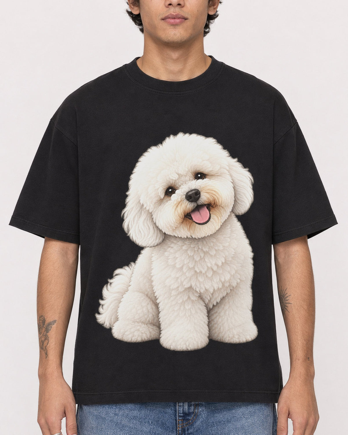 Mockup Boxy Heavyweight Tee Black male close-up 06