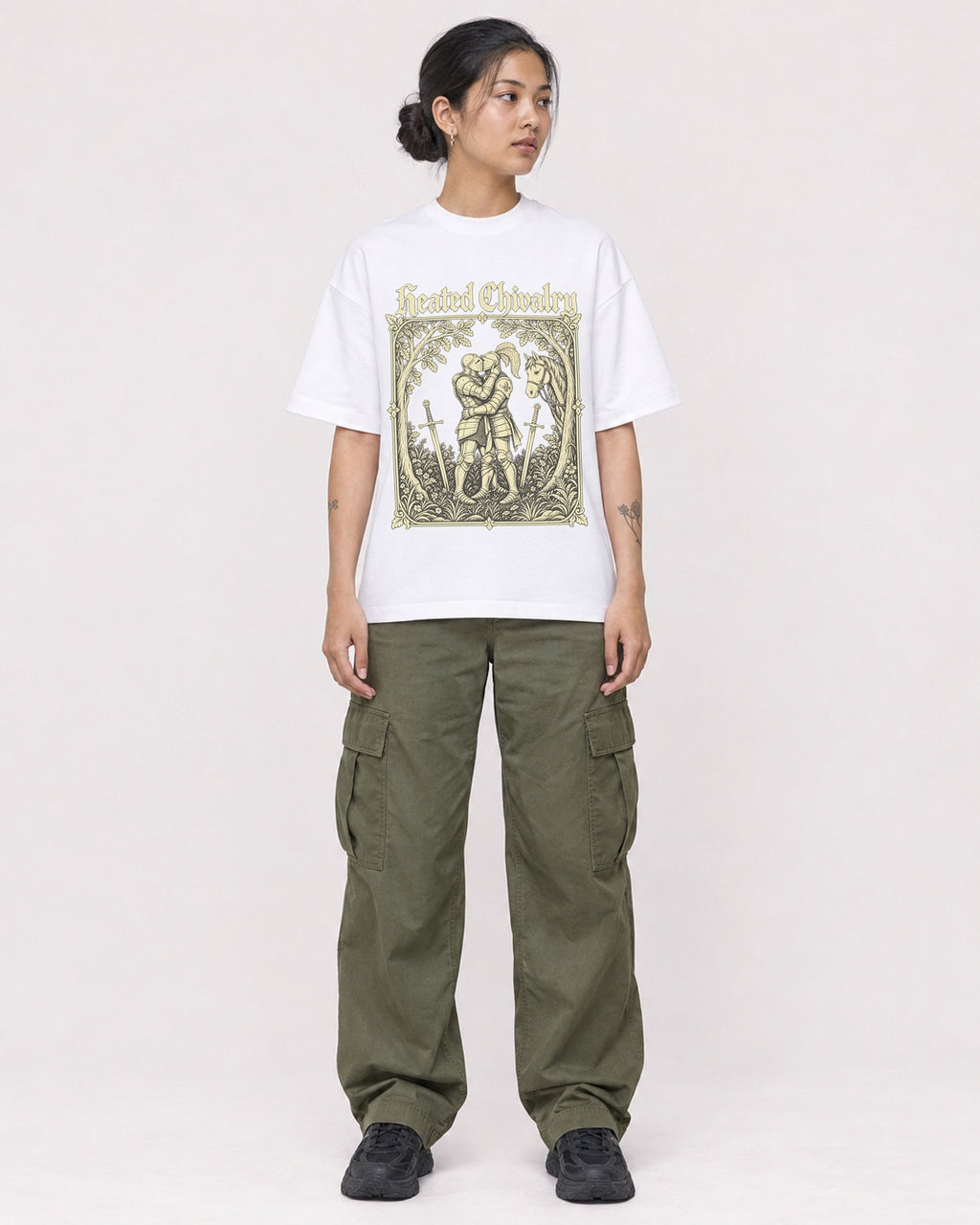 Mockup Boxy Heavyweight Tee White female full-body 12
