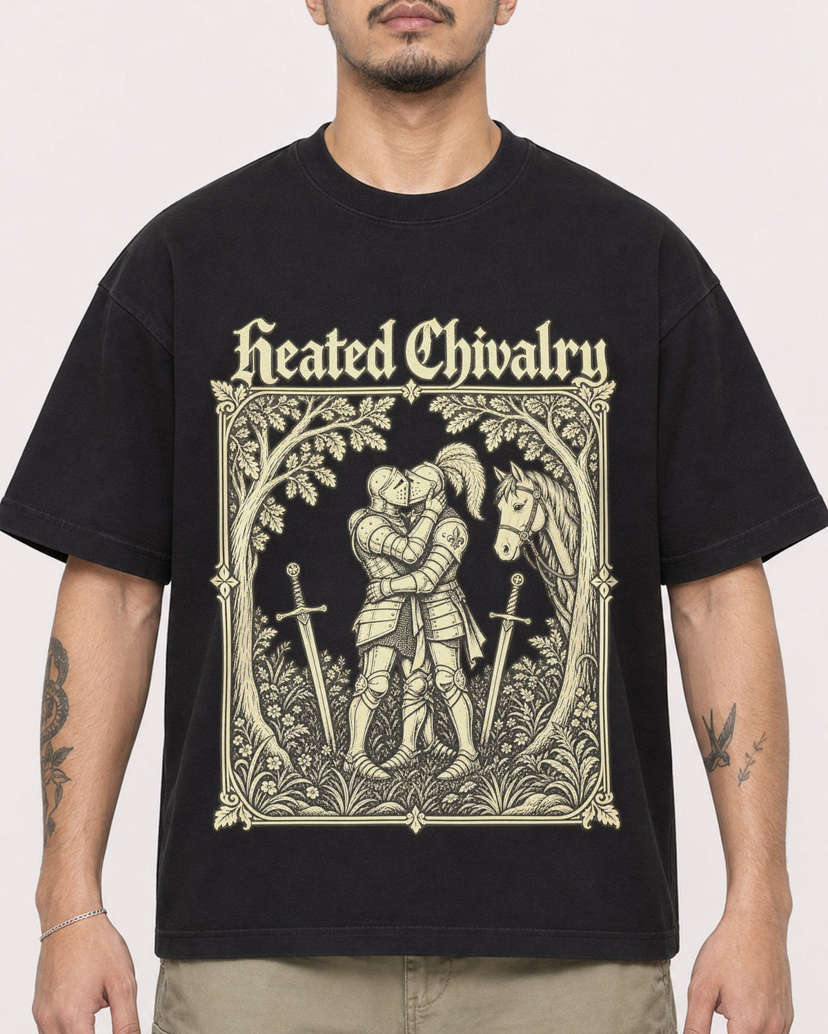 Mockup Boxy Heavyweight Tee Black male close-up 12