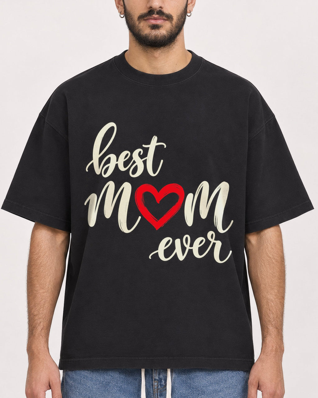 Mockup Boxy Heavyweight Tee Black male close-up 07