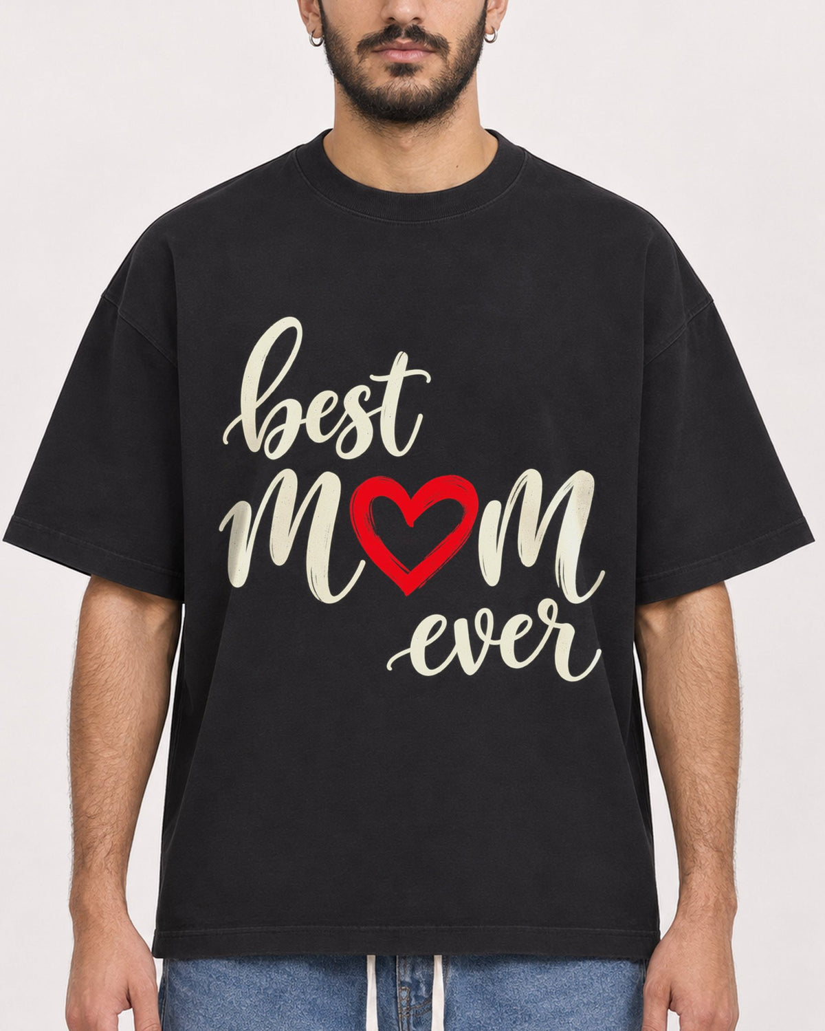 Mockup Boxy Heavyweight Tee Black male close-up 07