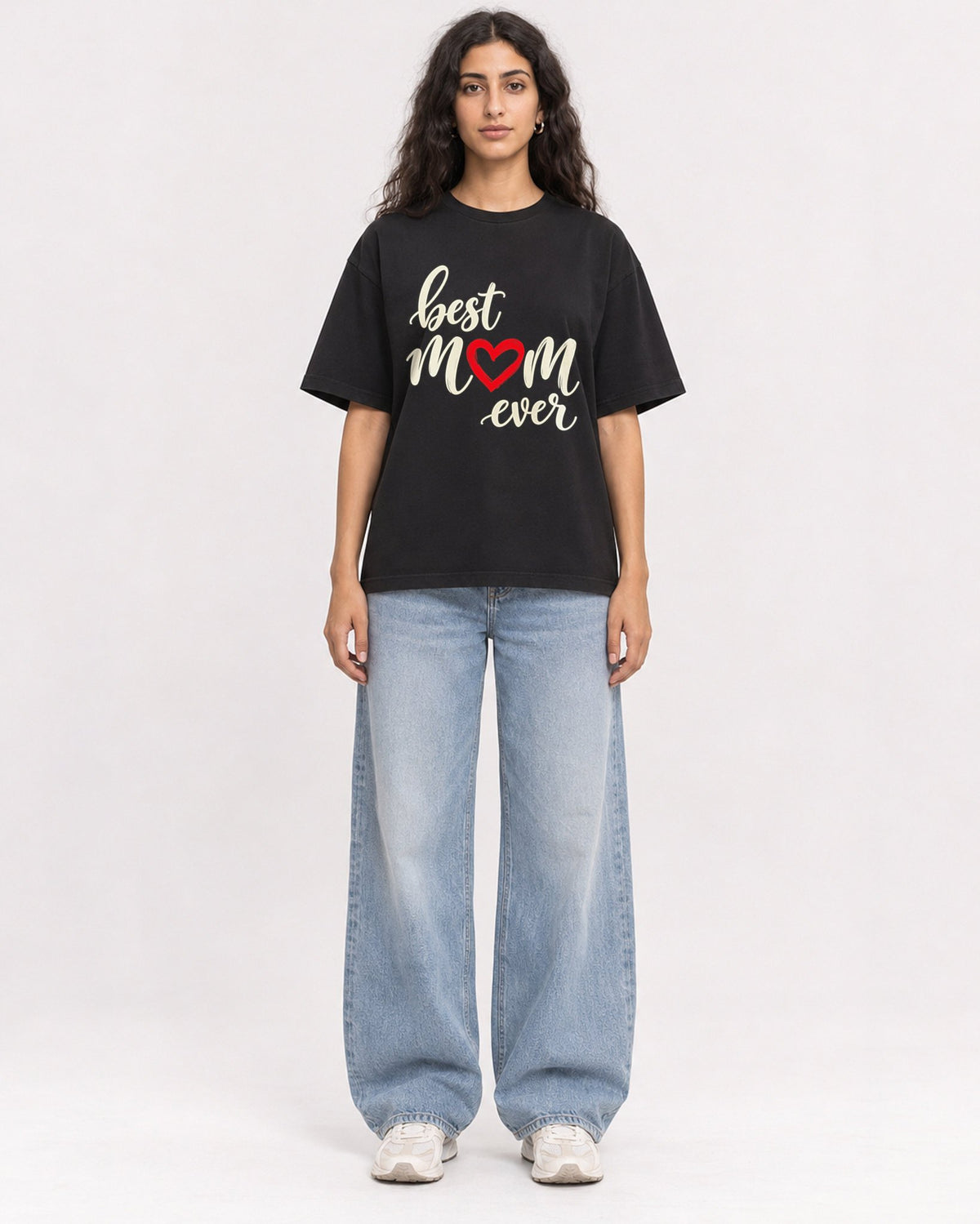 Mockup Boxy Heavyweight Tee Black female full-body 07