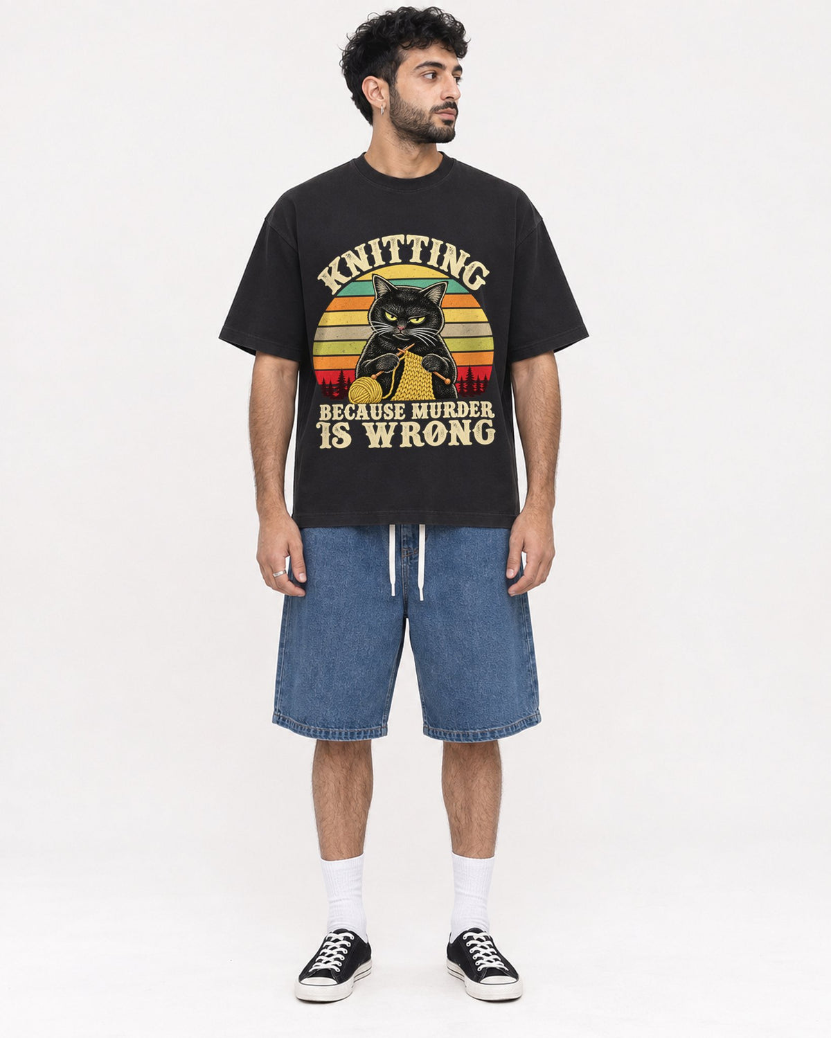 Mockup Boxy Heavyweight Tee Black male full-body 07