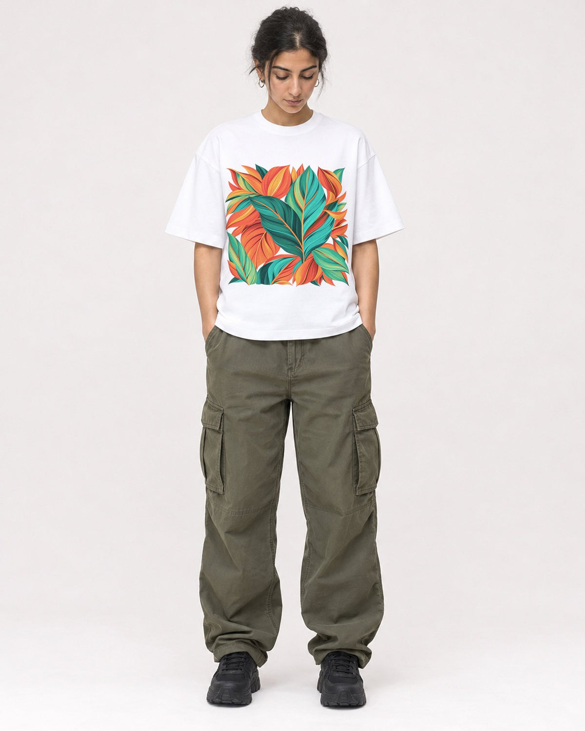 Mockup Boxy Heavyweight Tee White female full-body 17