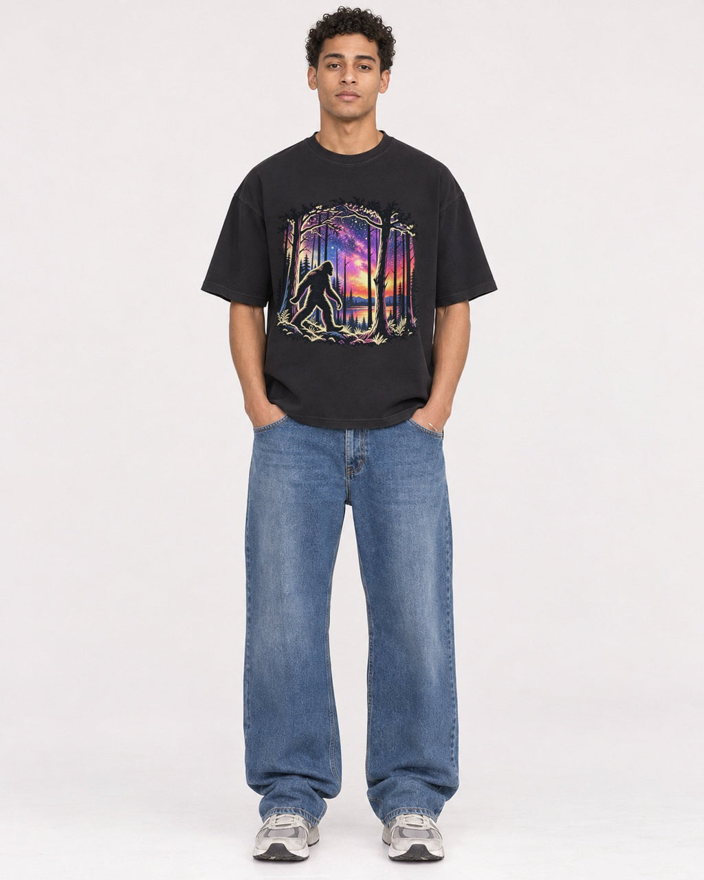 Mockup Boxy Heavyweight Tee Black male full-body 10