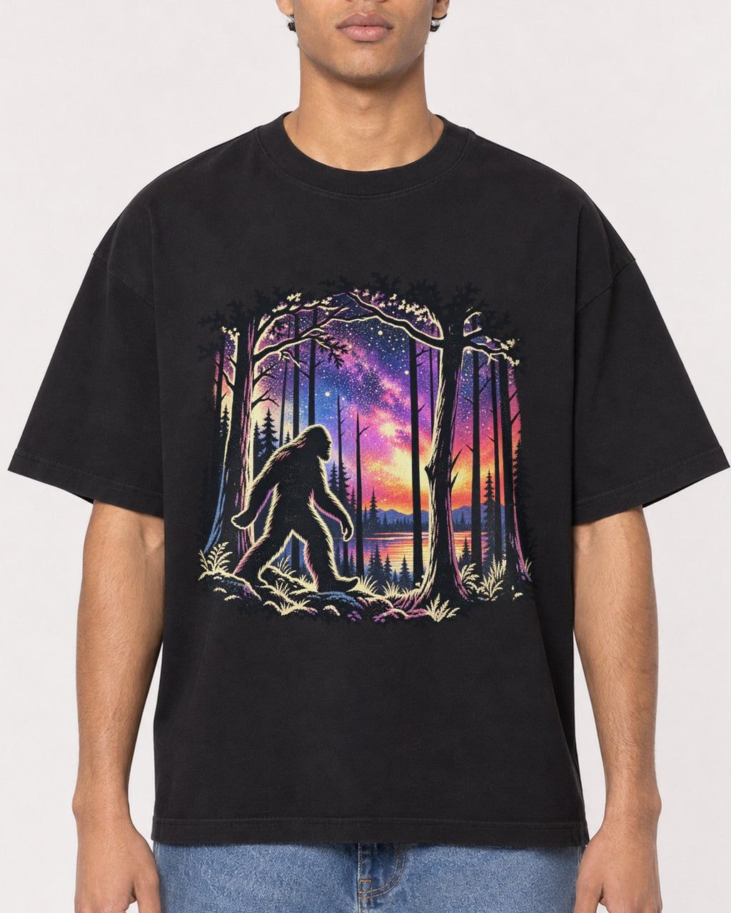 Mockup Boxy Heavyweight Tee Black male close-up 10