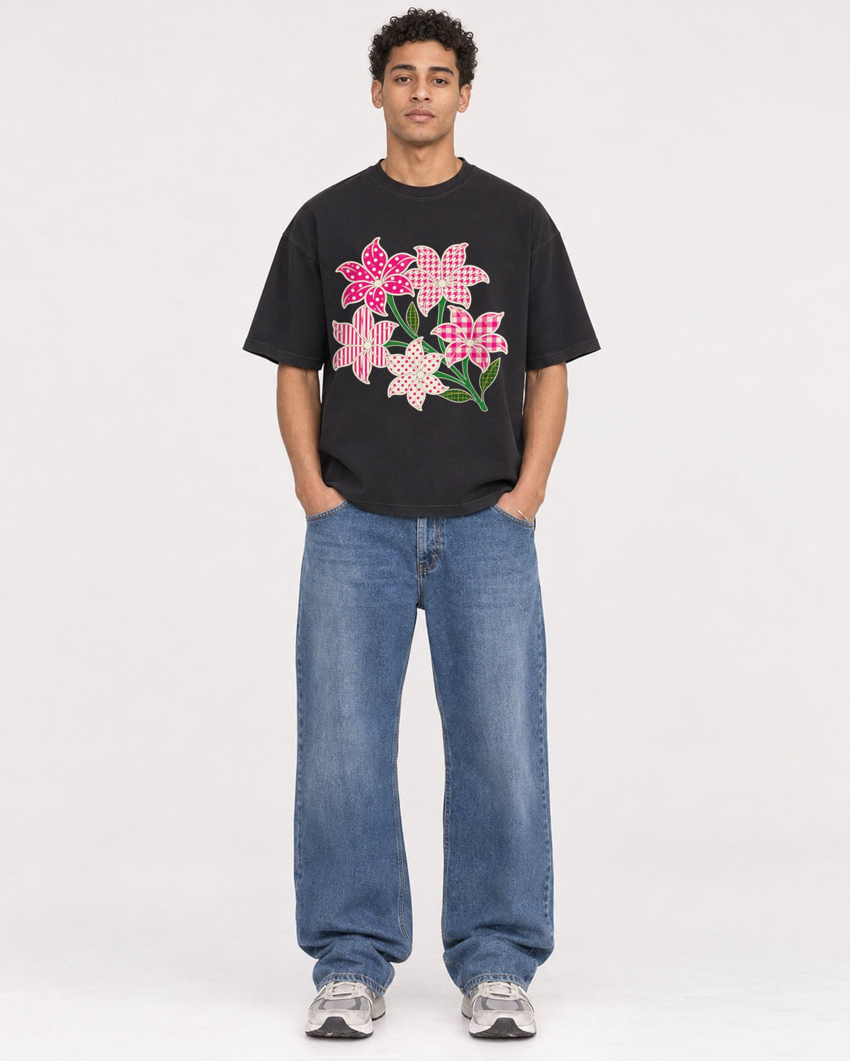 Mockup Boxy Heavyweight Tee Black male full-body 10