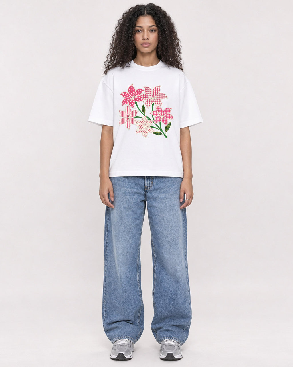 Mockup Boxy Heavyweight Tee White female full-body 10