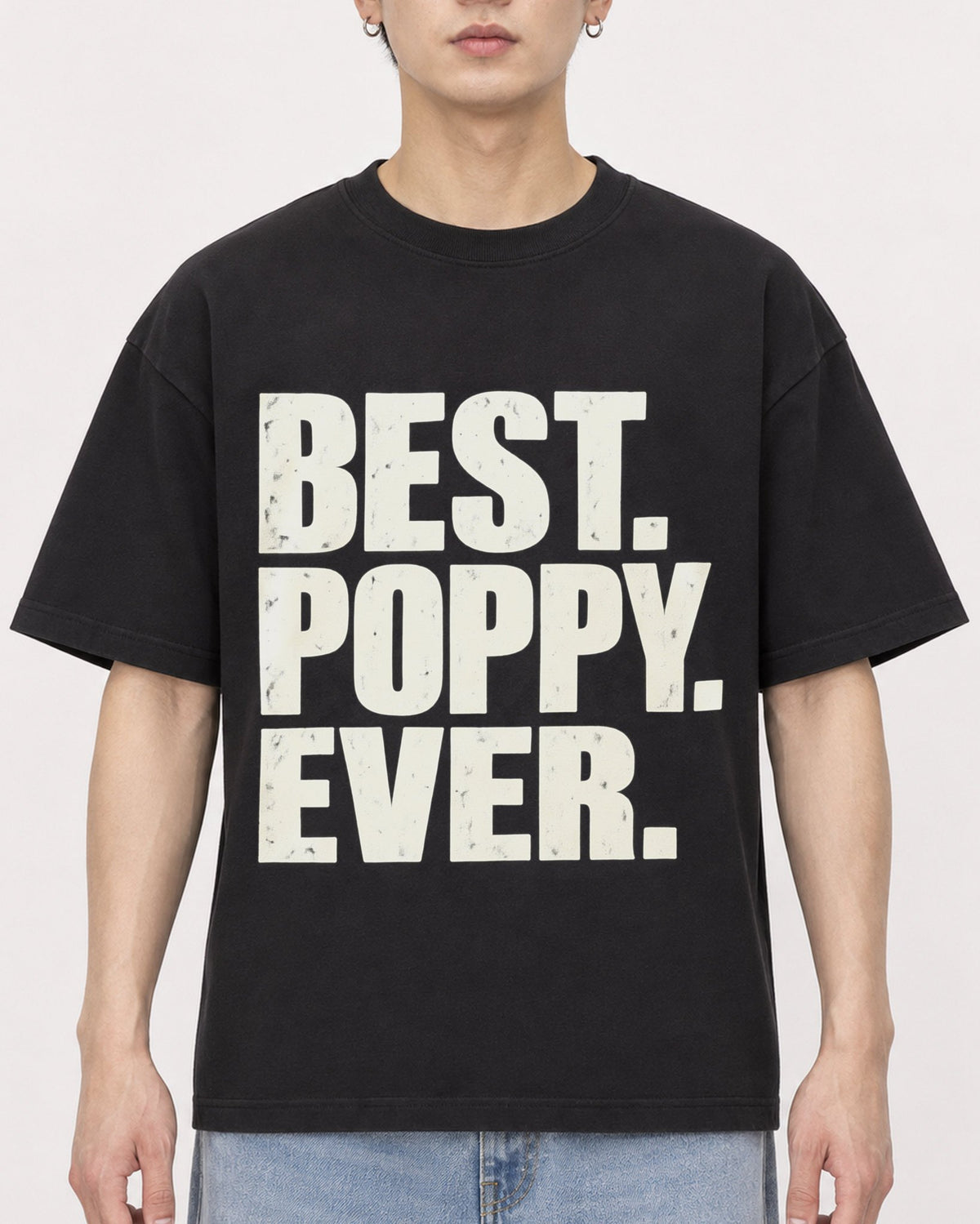 Mockup Boxy Heavyweight Tee Black male close-up 01