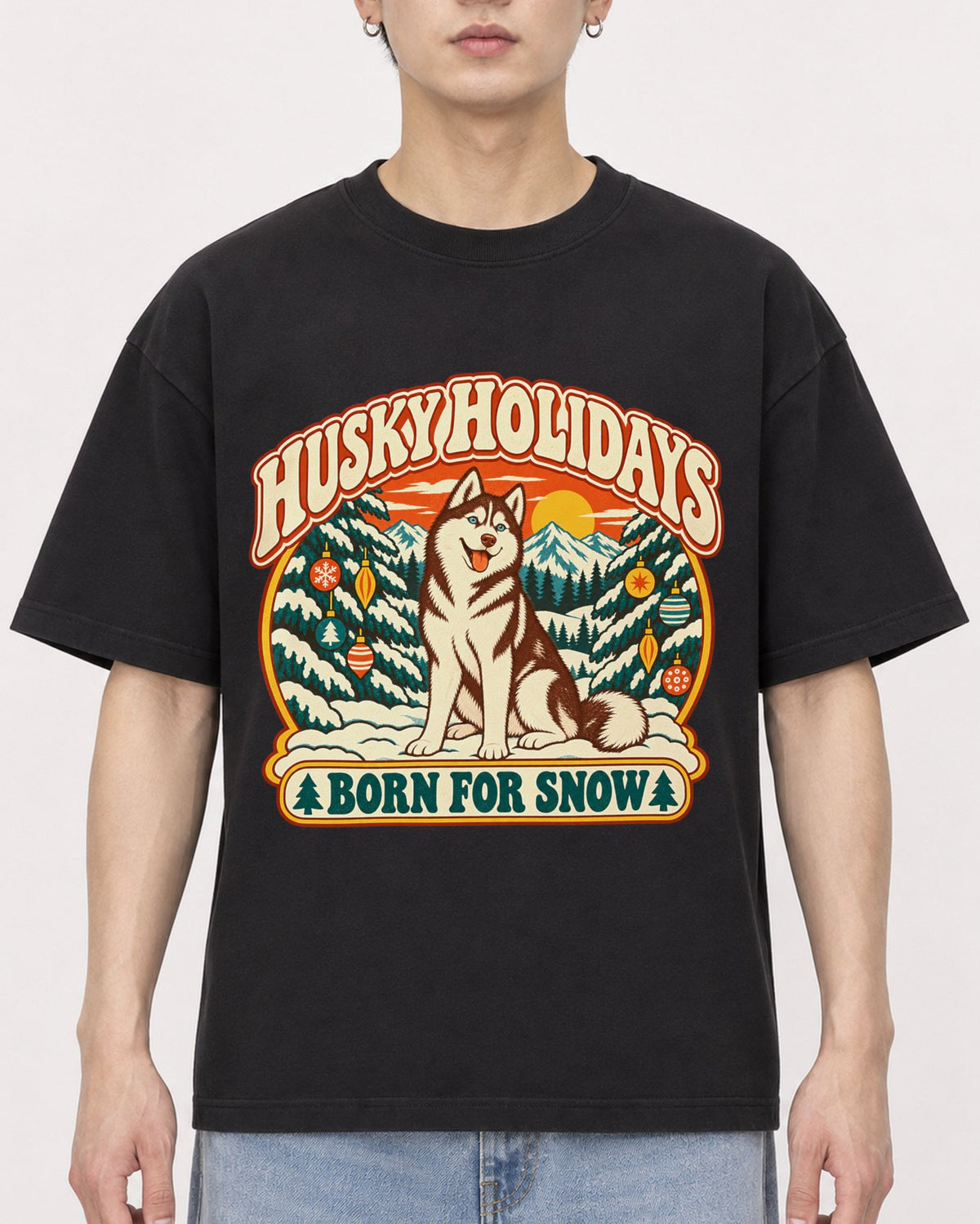 Mockup Boxy Heavyweight Tee Black male close-up 01