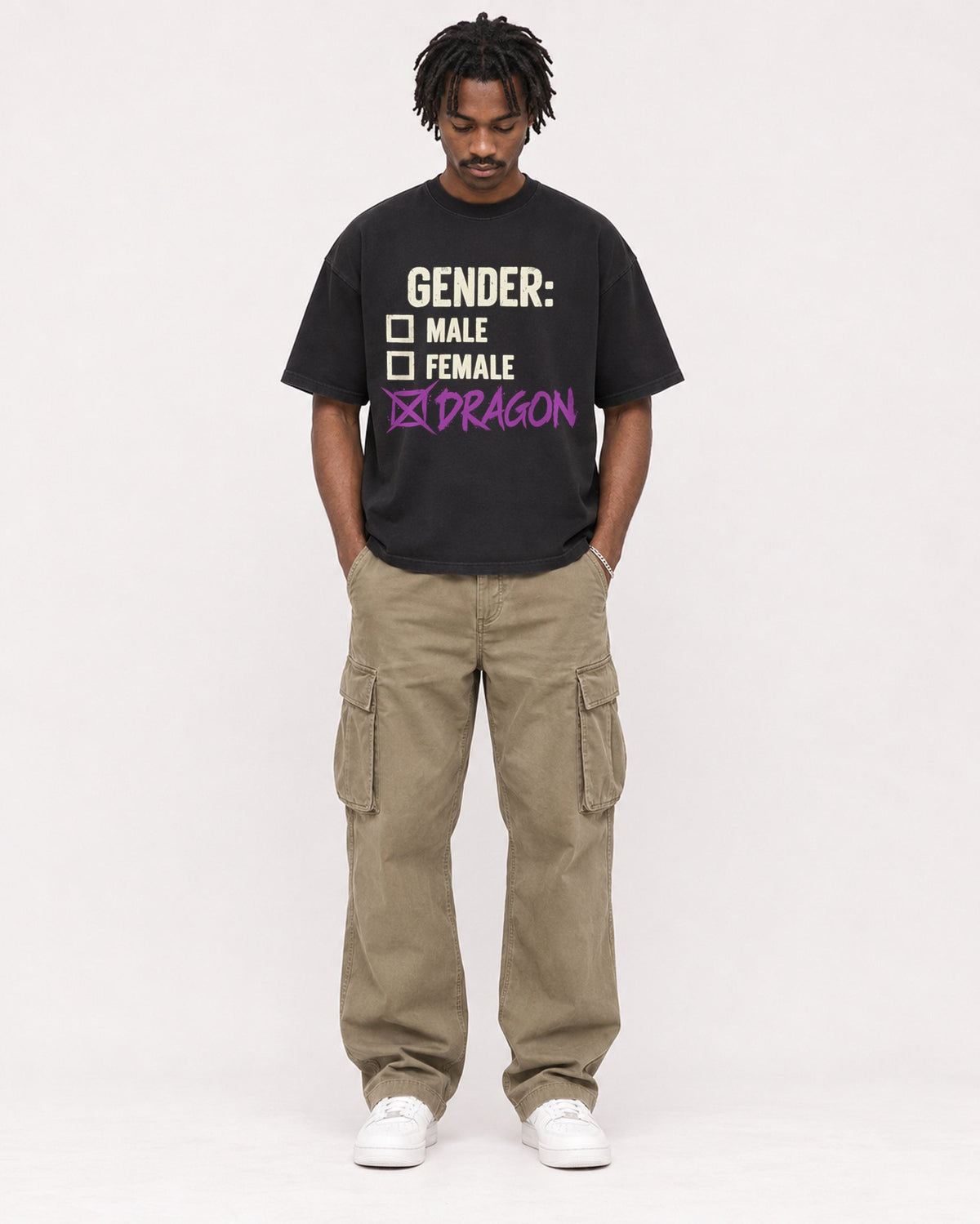 Mockup Boxy Heavyweight Tee Black male full-body 04