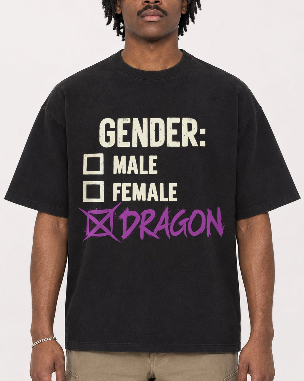 Mockup Boxy Heavyweight Tee Black male close-up 04