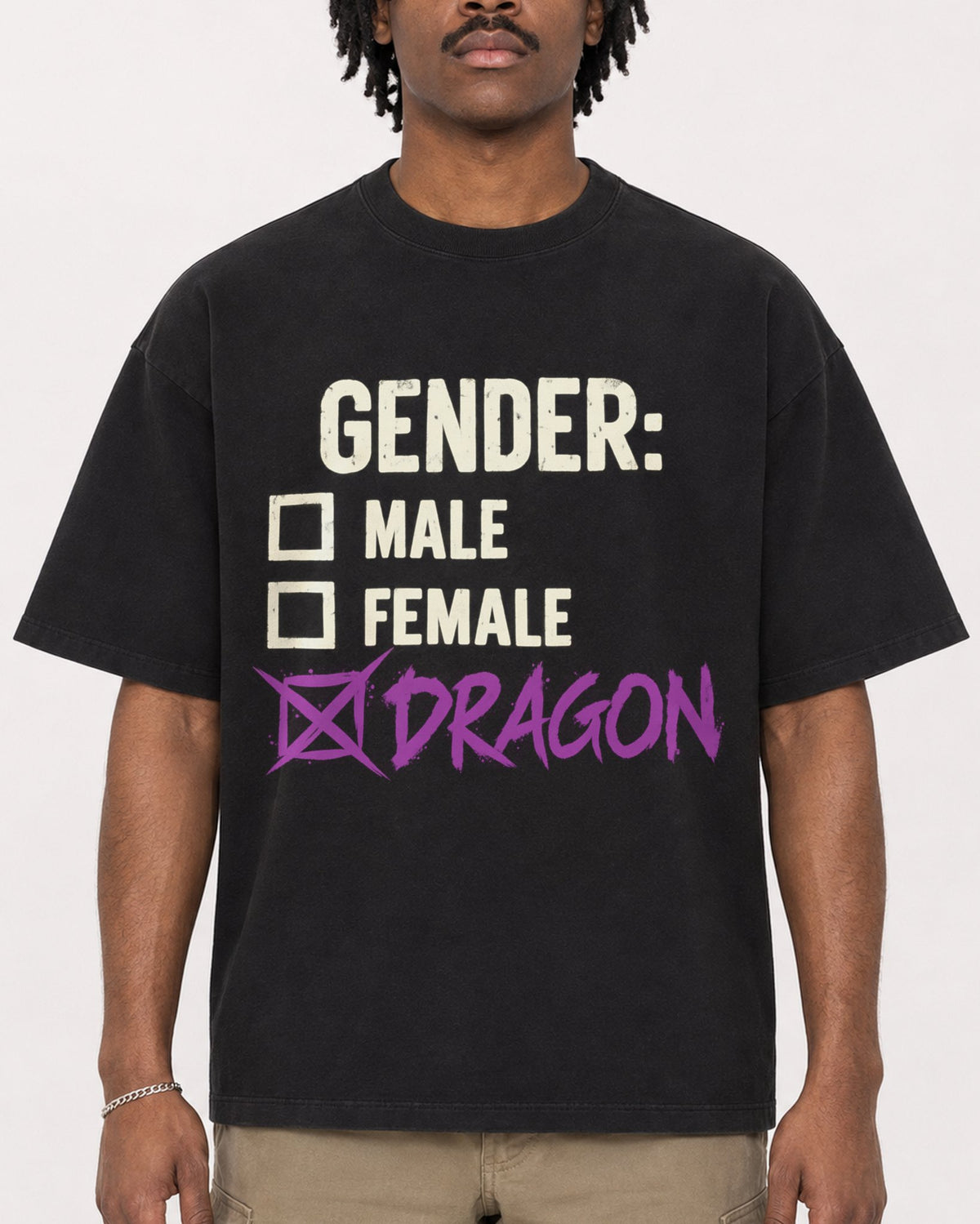 Mockup Boxy Heavyweight Tee Black male close-up 04
