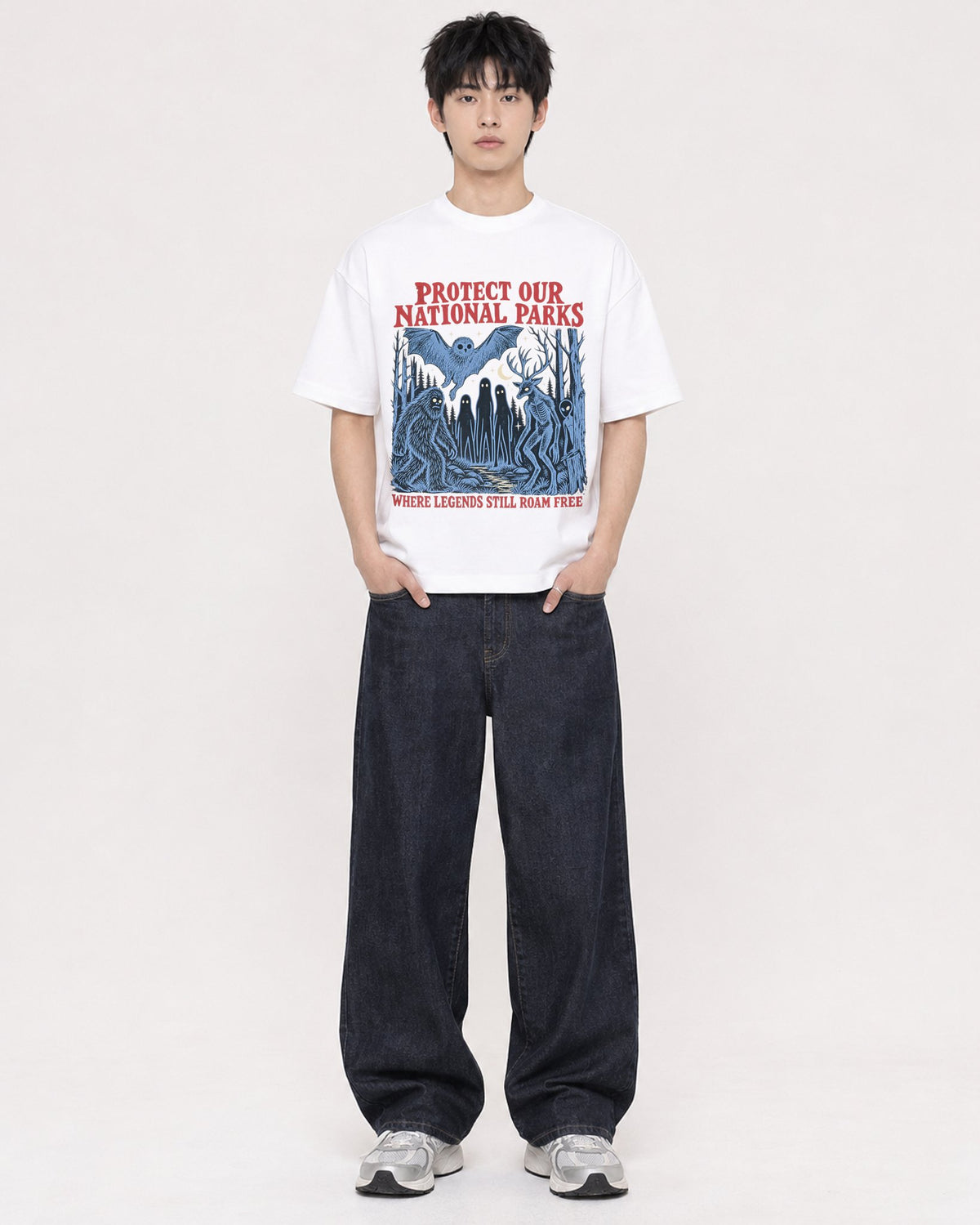 Mockup Boxy Heavyweight Tee White male full-body 01