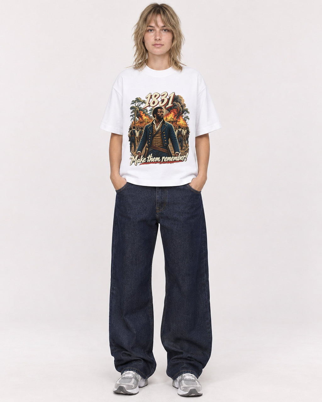 Mockup Boxy Heavyweight Tee White female full-body 19