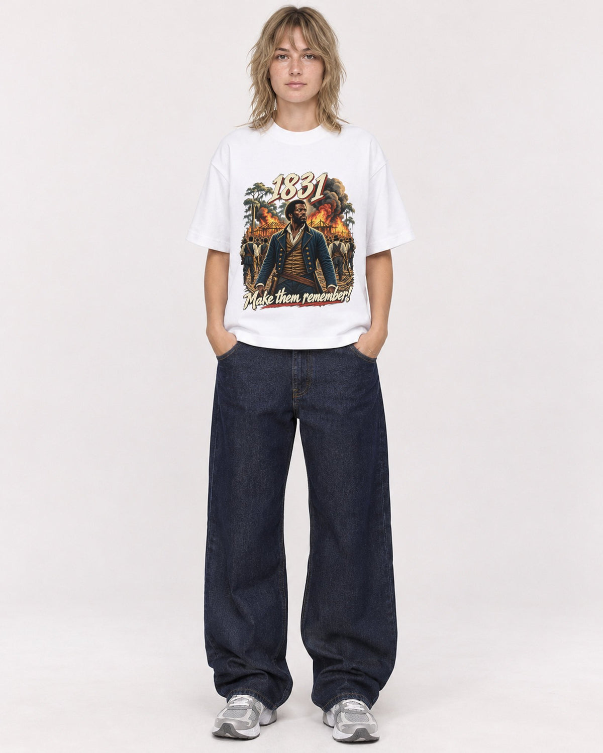 Mockup Boxy Heavyweight Tee White female full-body 19