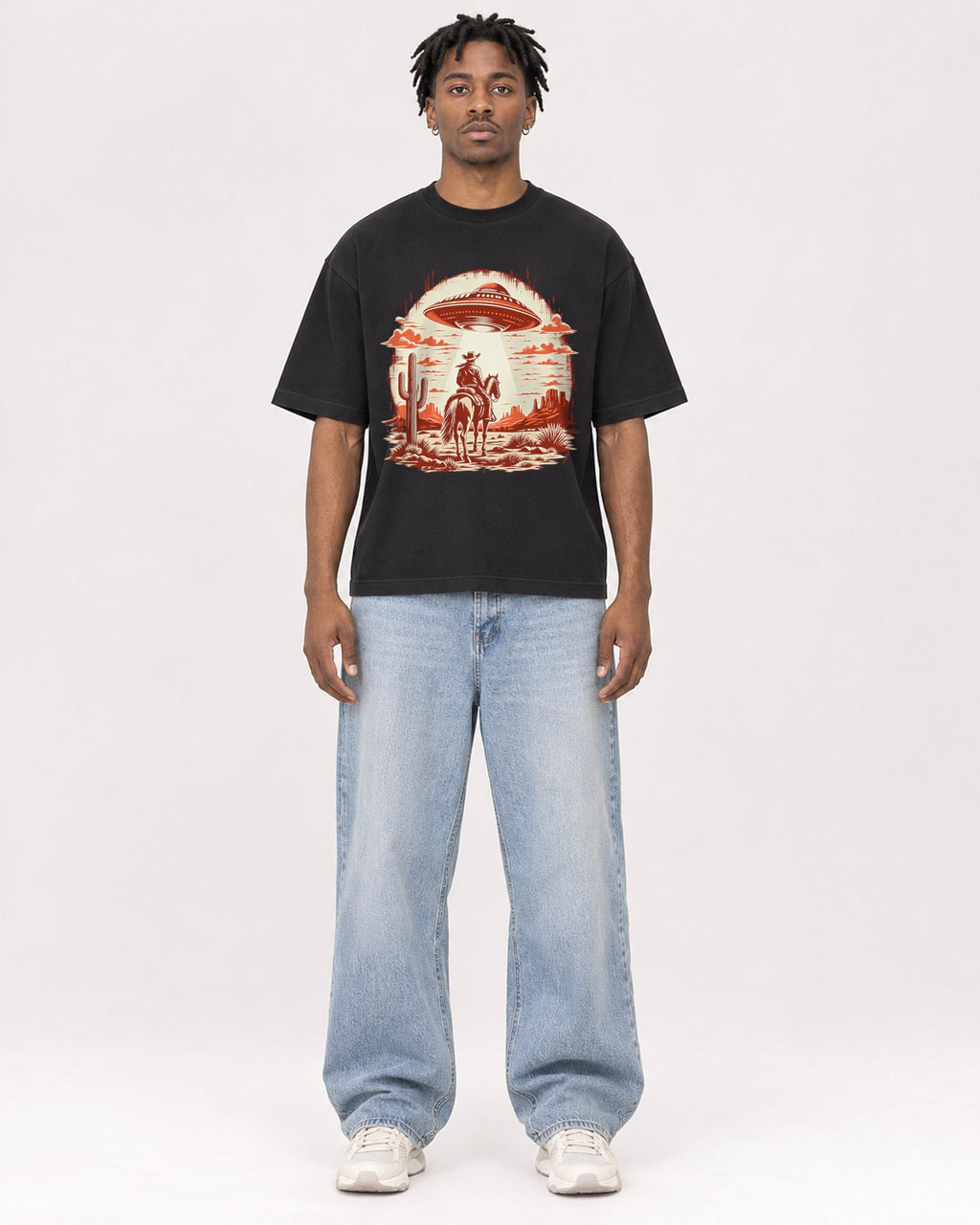 Mockup Boxy Heavyweight Tee Black male full-body 05
