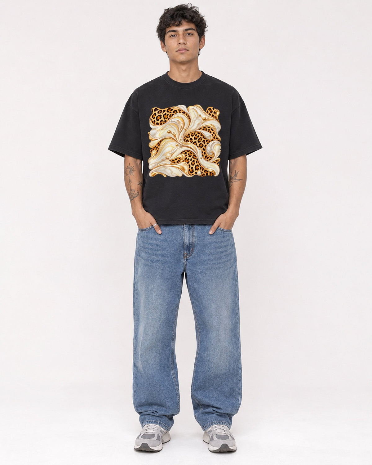 Mockup Boxy Heavyweight Tee Black male full-body 06