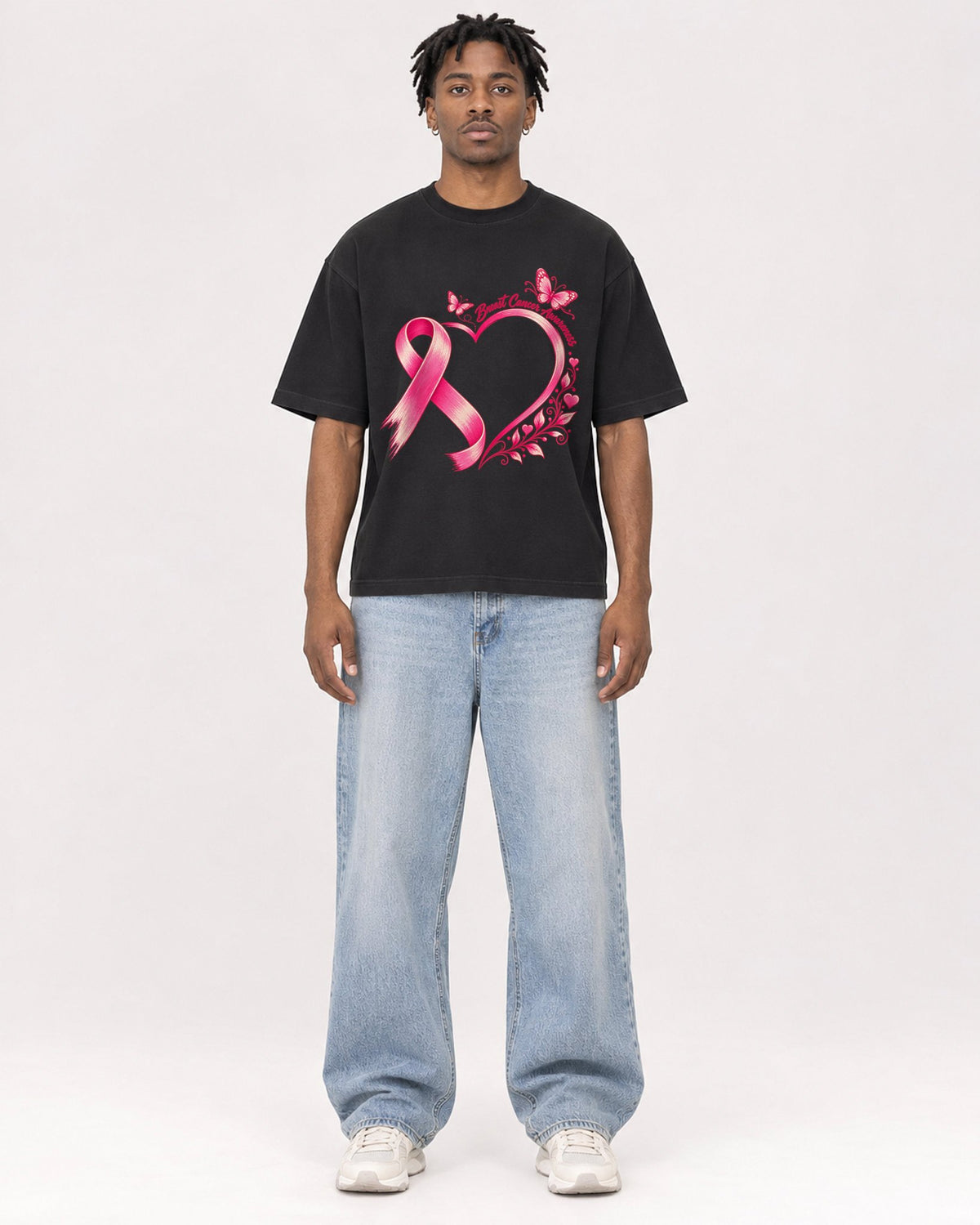 Mockup Boxy Heavyweight Tee Black male full-body 05