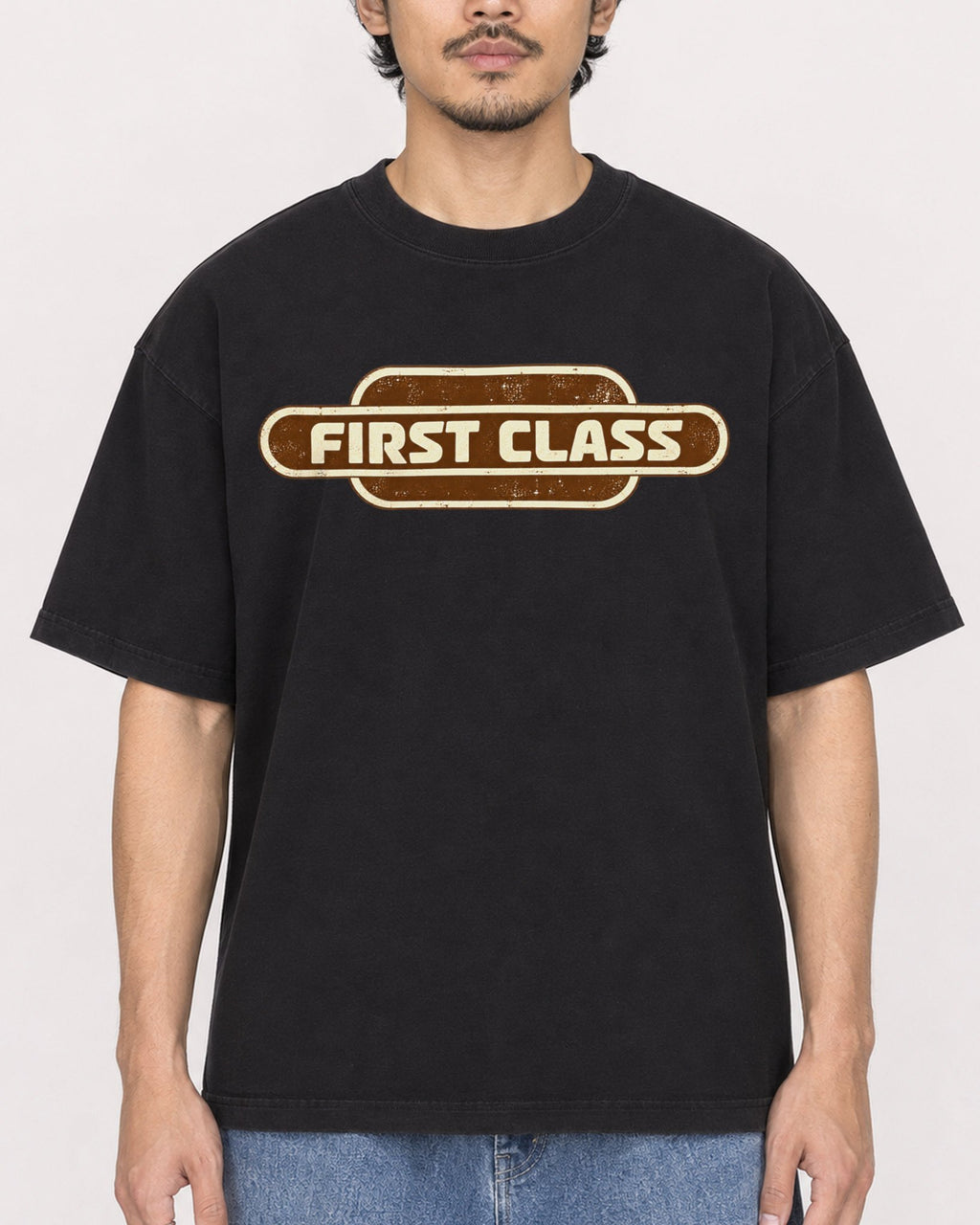 Mockup Boxy Heavyweight Tee Black male close-up 02