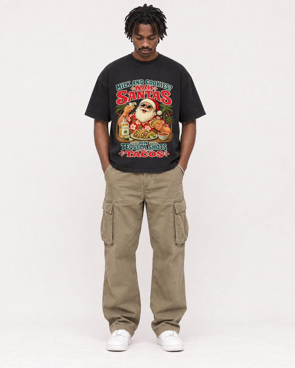 Mockup Boxy Heavyweight Tee Black male full-body 04