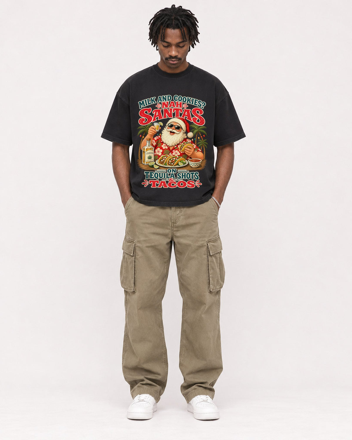 Mockup Boxy Heavyweight Tee Black male full-body 04