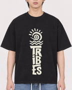 Mockup Boxy Heavyweight Tee Black male close-up 11