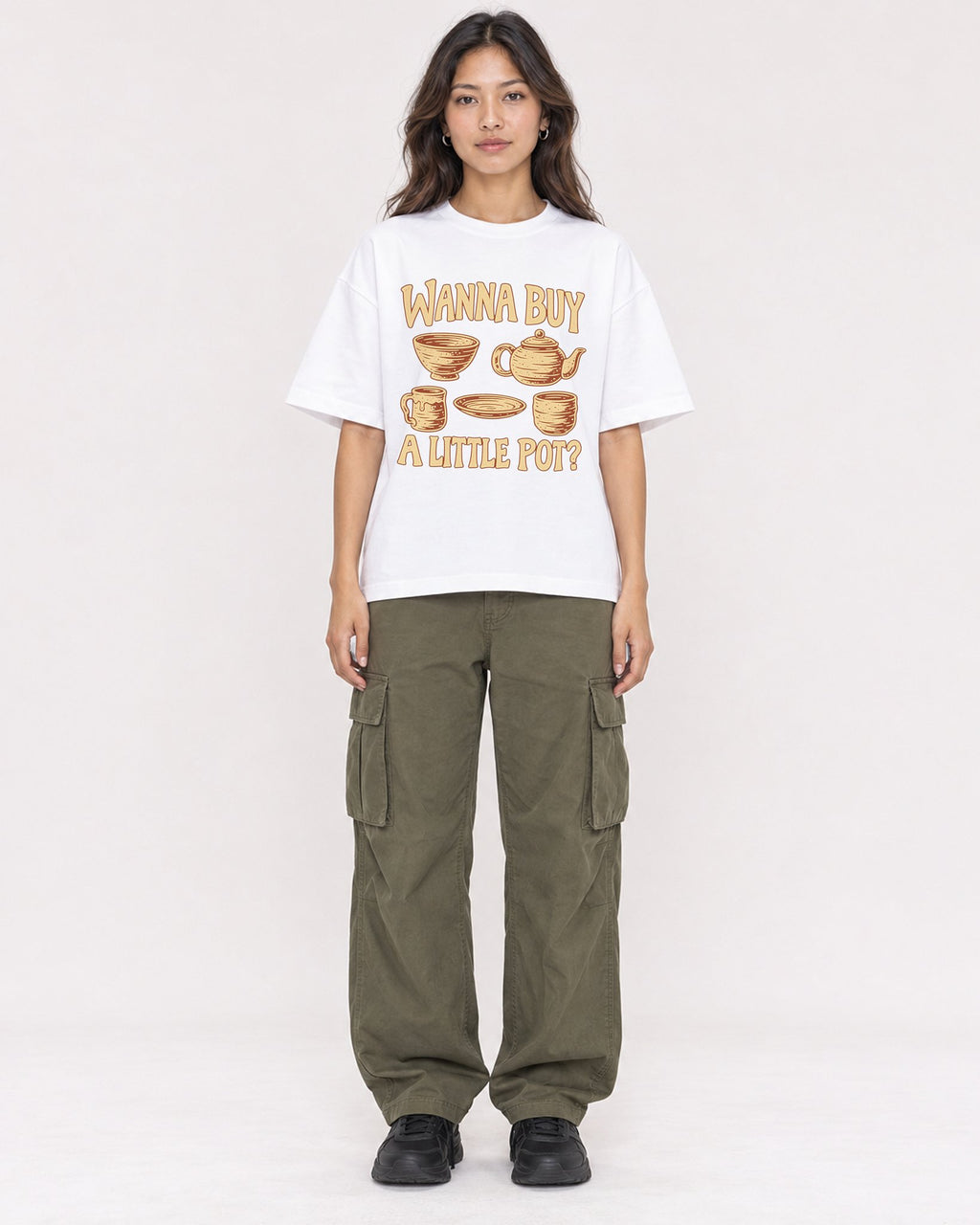 Mockup Boxy Heavyweight Tee White female full-body 02