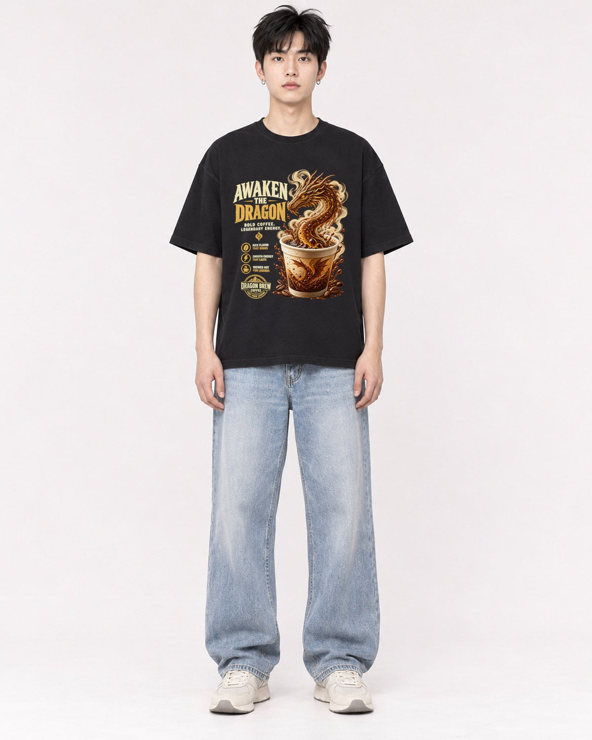 Mockup Boxy Heavyweight Tee Black male full-body 01