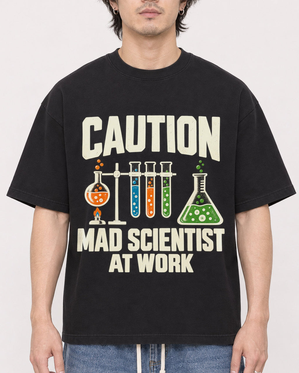 Mockup Boxy Heavyweight Tee Black male close-up 03