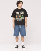 Mockup Boxy Heavyweight Tee Black male full-body 03