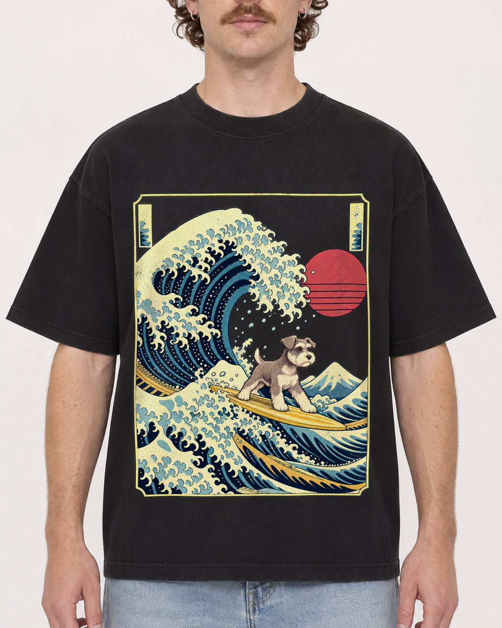 Mockup Boxy Heavyweight Tee Black male close-up 09