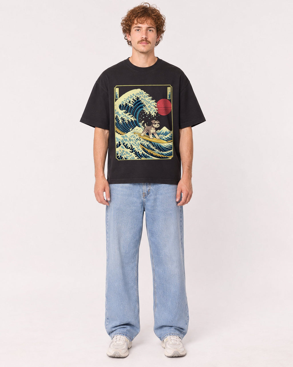 Mockup Boxy Heavyweight Tee Black male full-body 09