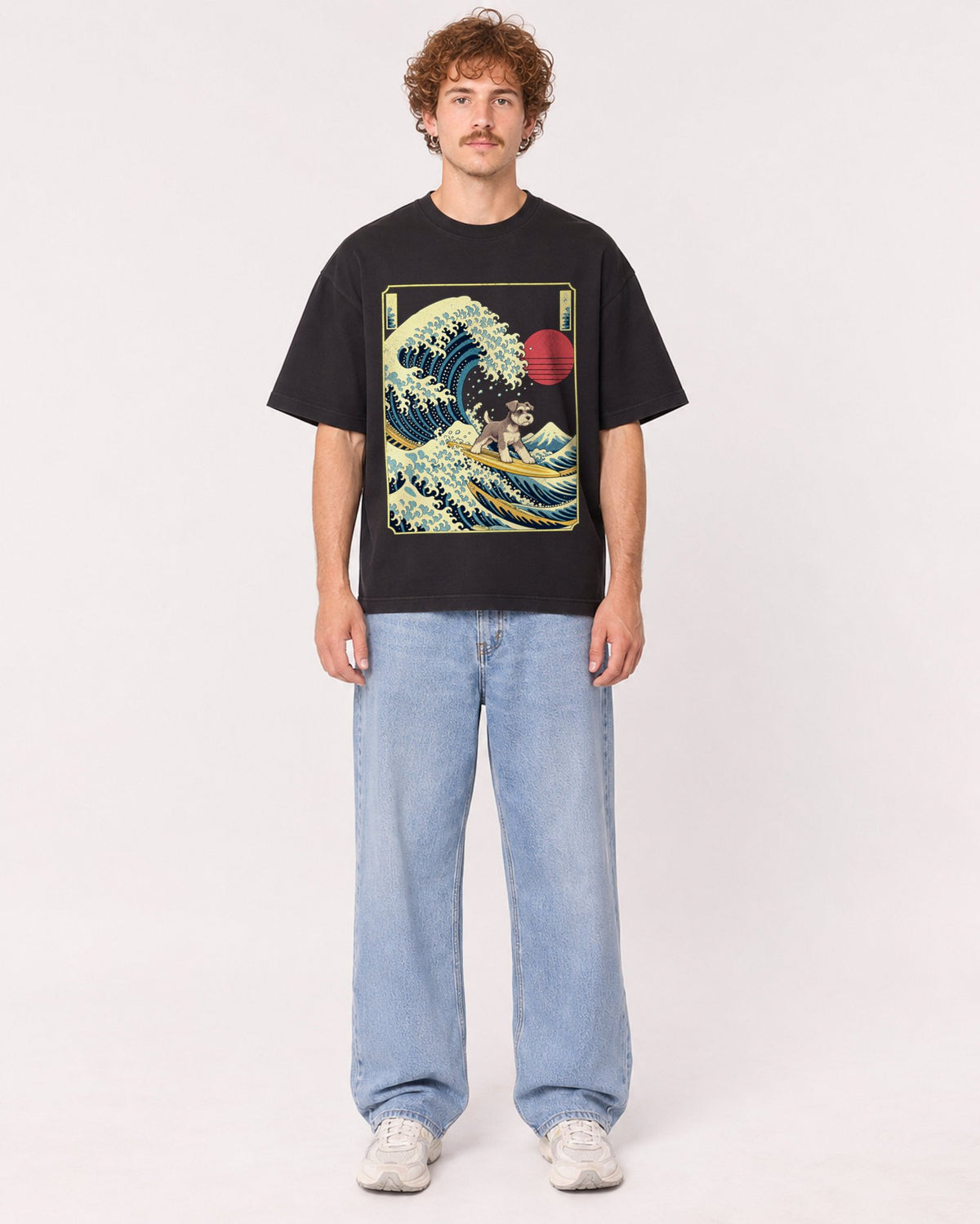 Mockup Boxy Heavyweight Tee Black male full-body 09