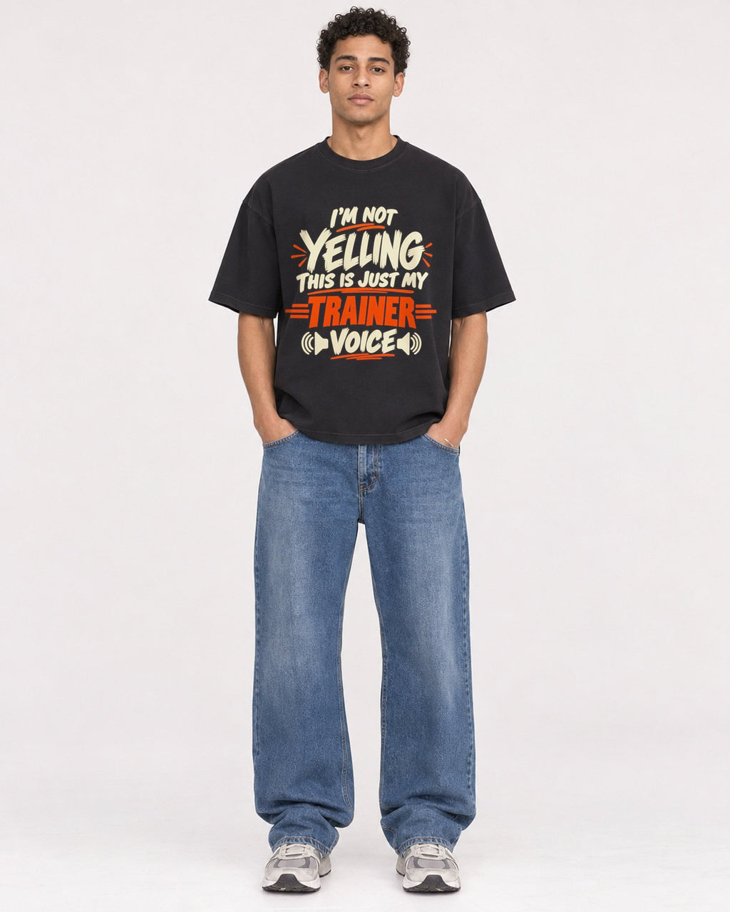 Mockup Boxy Heavyweight Tee Black male full-body 10