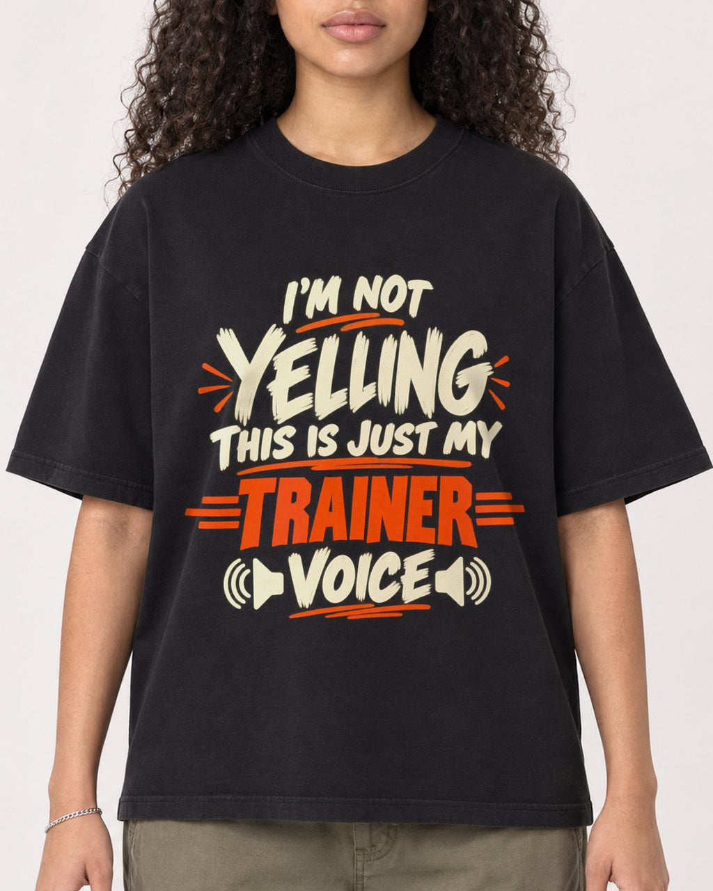 Mockup Boxy Heavyweight Tee Black female close-up 10