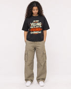 Mockup Boxy Heavyweight Tee Black female full-body 10