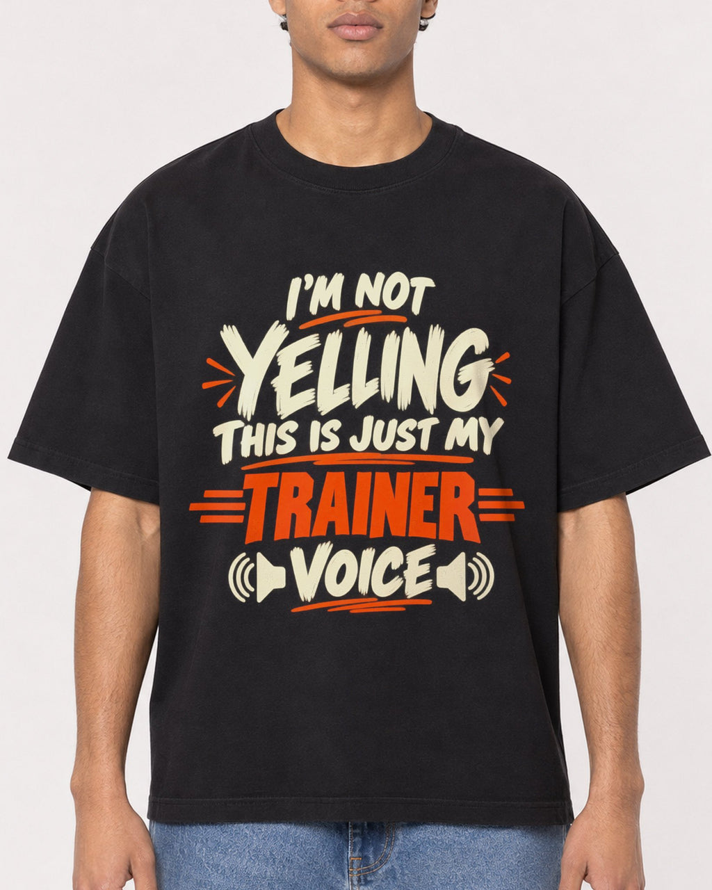 Mockup Boxy Heavyweight Tee Black male close-up 10