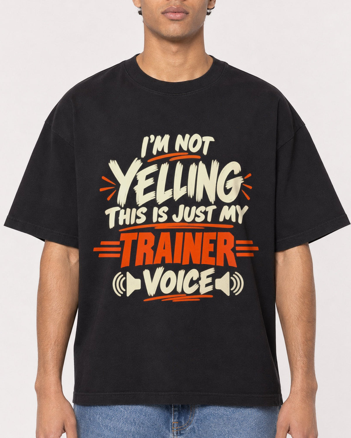 Mockup Boxy Heavyweight Tee Black male close-up 10