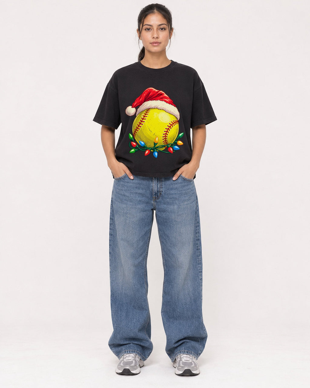 Mockup Boxy Heavyweight Tee Black female full-body 16