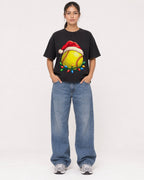 Mockup Boxy Heavyweight Tee Black female full-body 16
