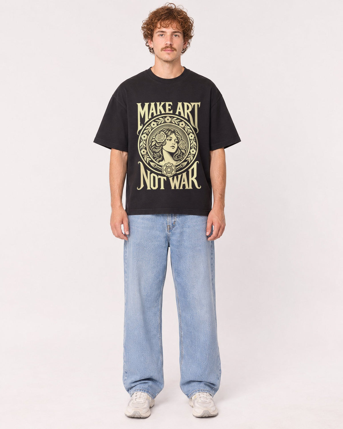 Mockup Boxy Heavyweight Tee Black male full-body 09