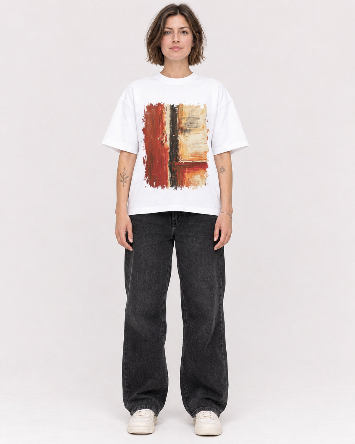 Mockup Boxy Heavyweight Tee White female full-body 18