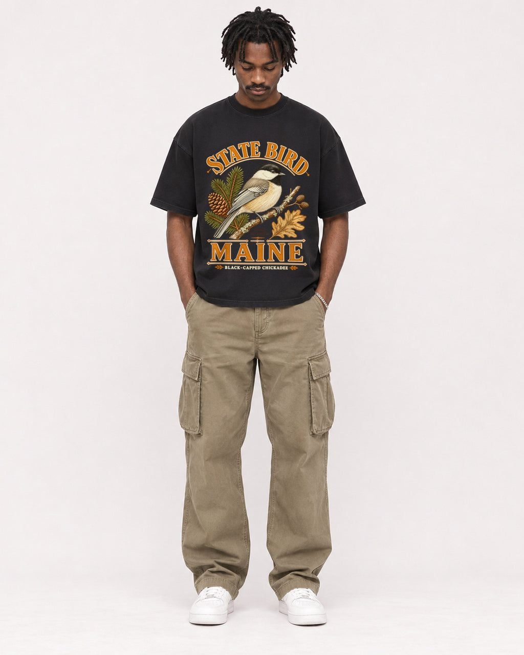 Mockup Boxy Heavyweight Tee Black male full-body 04