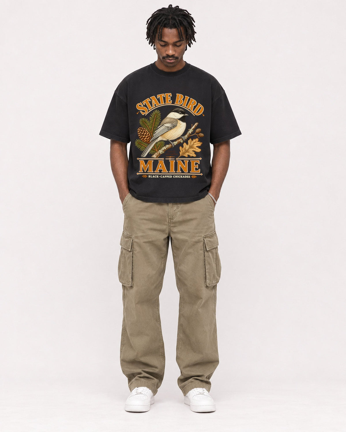 Mockup Boxy Heavyweight Tee Black male full-body 04