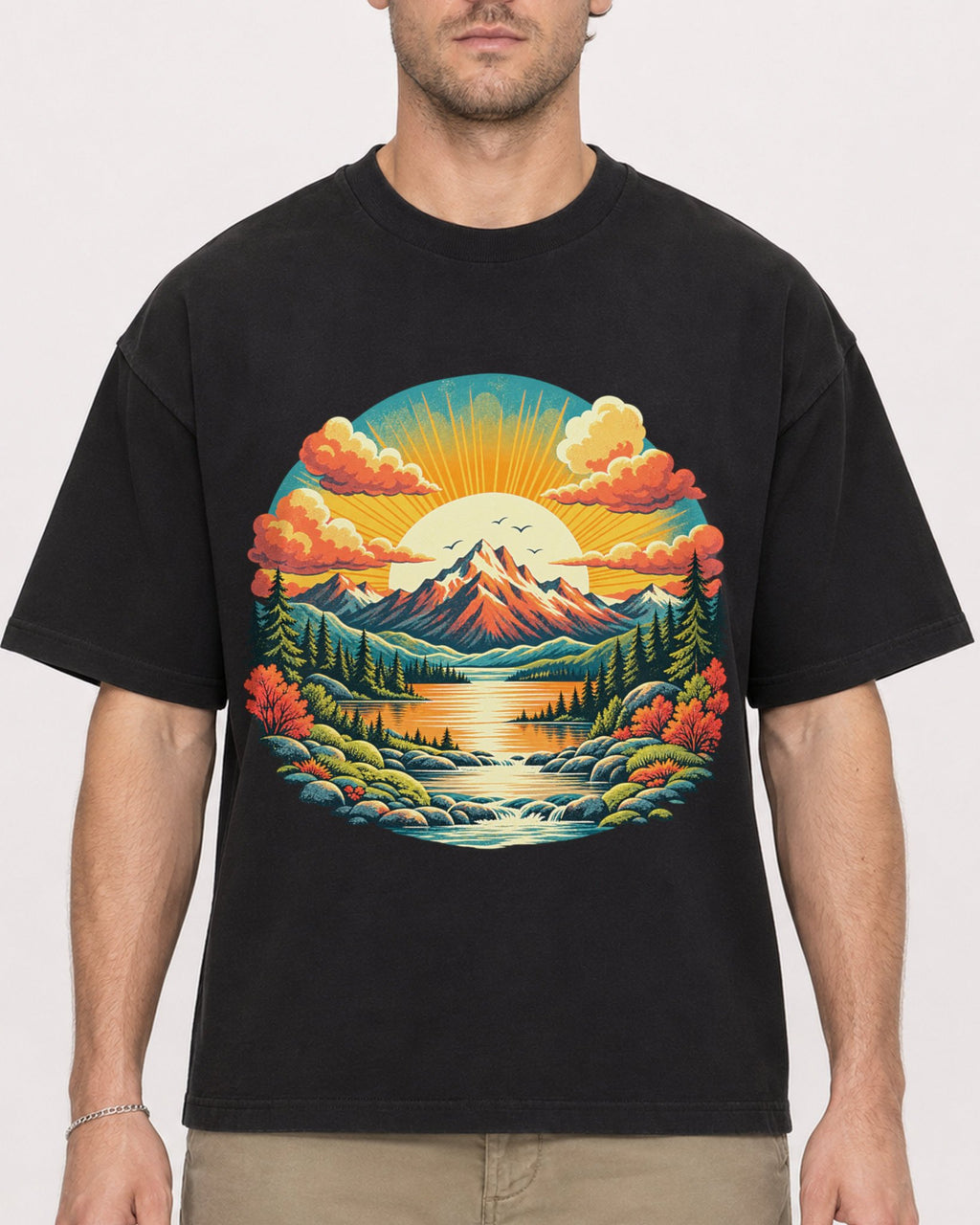 Mockup Boxy Heavyweight Tee Black male close-up 08