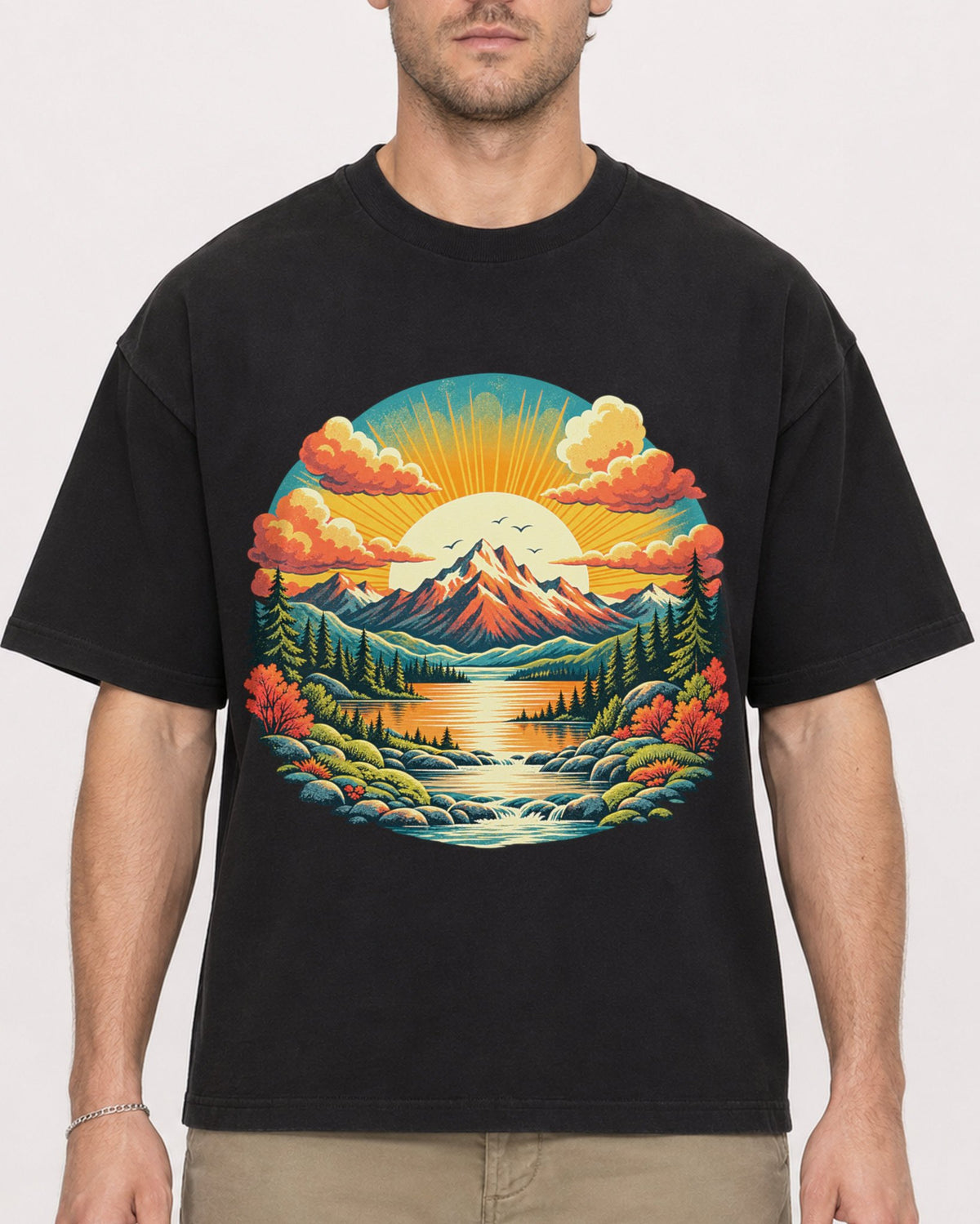 Mockup Boxy Heavyweight Tee Black male close-up 08