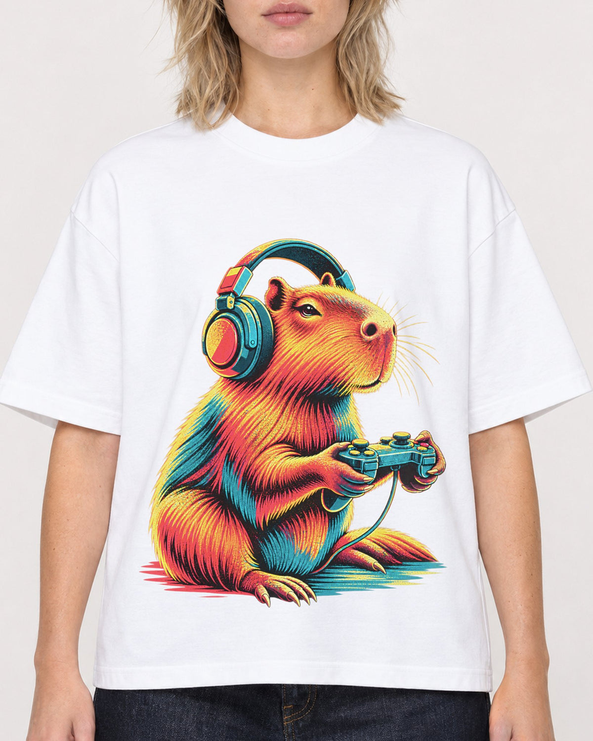 Mockup Boxy Heavyweight Tee White female close-up 19