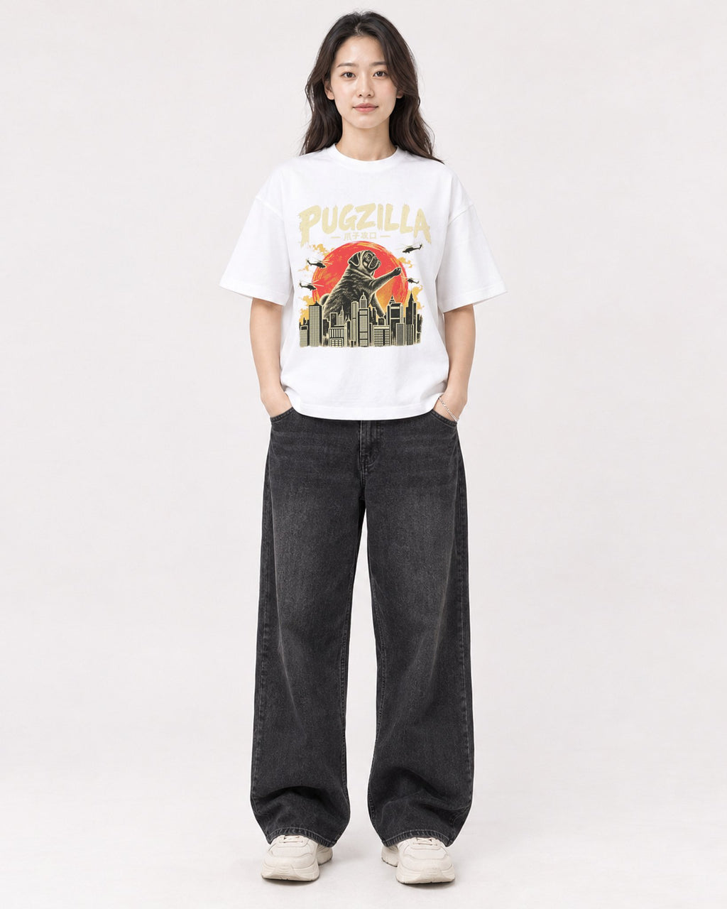 Mockup Boxy Heavyweight Tee White female full-body 03