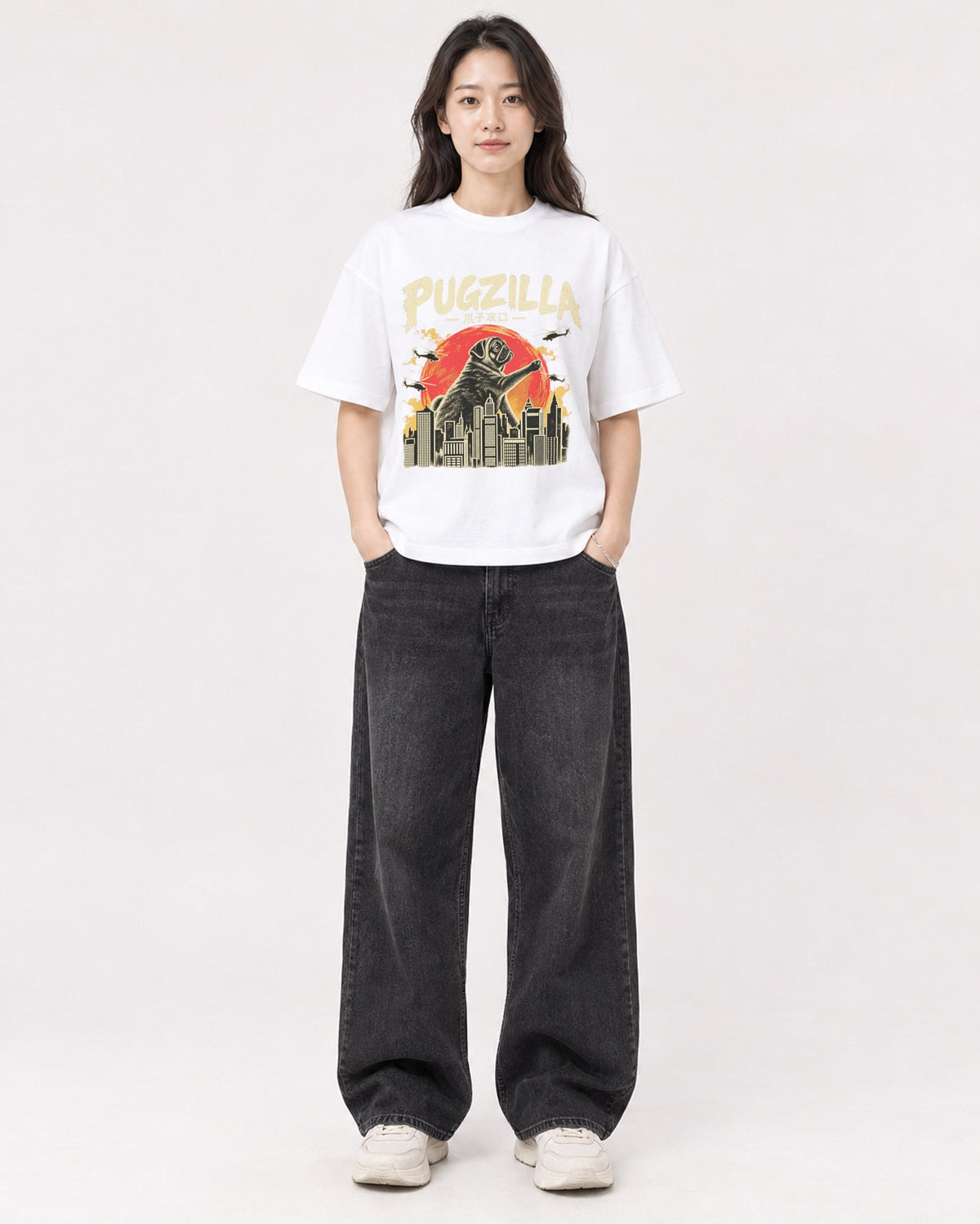 Mockup Boxy Heavyweight Tee White female full-body 03